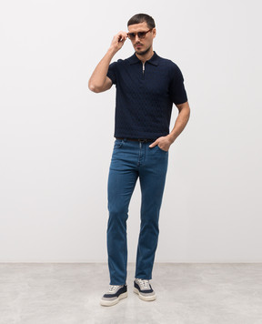 Stefano Ricci Синє поло із шовком з логотипом K818110P31F26176