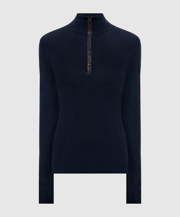 Brunello Cucinelli Синий джемпер из шерсти и кашемира в рубчик M14817604P