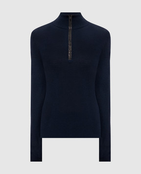 Brunello Cucinelli Синій джемпер з вовни і кашеміру в рубчик M14817604P