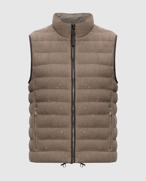 Brunello Cucinelli Коричневий пуховий жилет з паєтками M0DVT7776