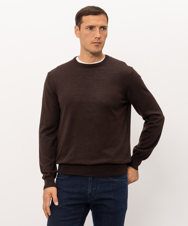 Cashmere&Whiskey Коричневий джемпер з вовни, шовку та кашеміру 472 зображення 3