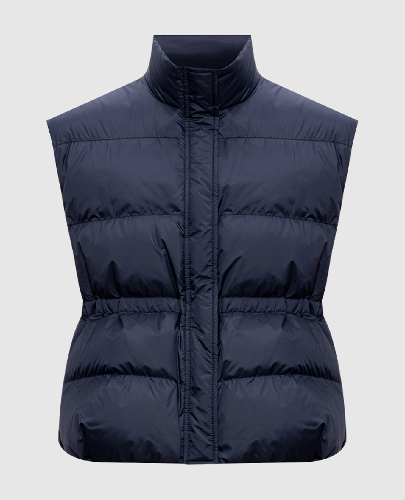 Синий пуховый жилет с цепочкой мониль