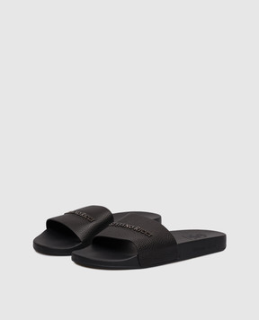 Stefano Ricci Чорні шкіряні слайдери з фактурним логотипом UG31G761VD