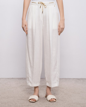 Herno Штани кольору айворі з льоном PT000222D12689