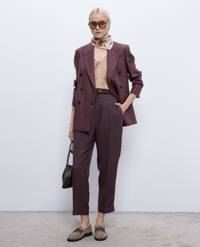 Brunello Cucinelli Бордовий двобортний жакет льону MH5277092