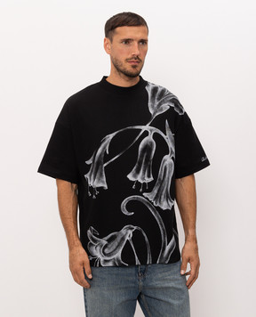 Balmain Черная футболка с цветочным принтом HH1EG230GF62