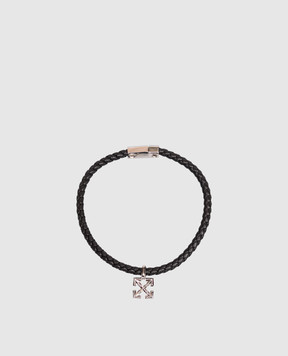 Off-White Чорний шкіряний браслет з підвіскою Arrow OMOA10NC99MET001
