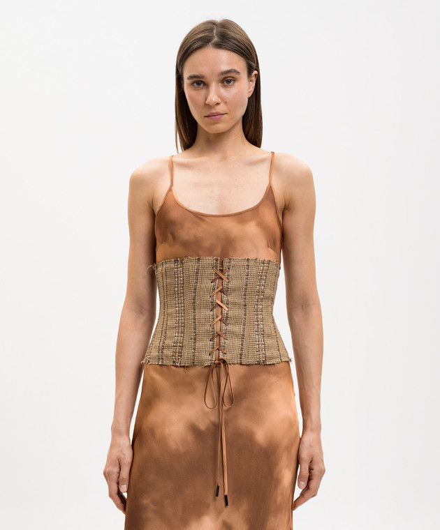 Masnada Коричневий корсет з льону у візерунок 8014 зображення 3
