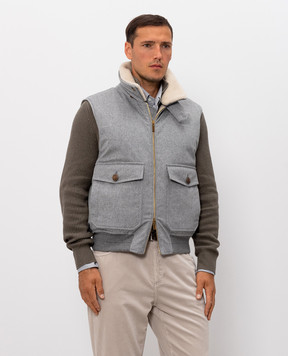 Brunello Cucinelli Сірий пуховий жилет з вовни з хутром MM4701624