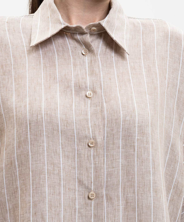 Peserico Бежева сорочка з льону в смужку S0611502639 зображення 5