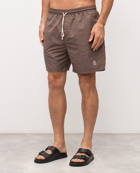 Brunello Cucinelli Коричневі шорти для плавання з емблемою логотипа MW817043