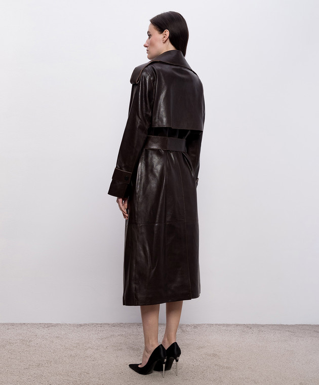 Babe Pay Pls Коричневий шкіряний тренч 2409AMAZON зображення 3