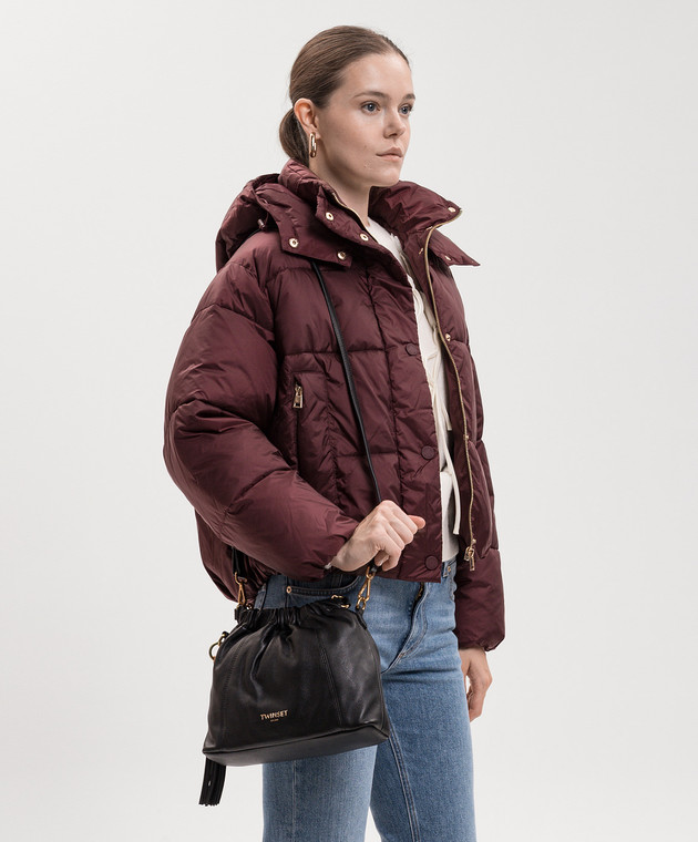 Twinset Черная кожаная сумка с тиснением логотипа 262TD8181 изображение 2