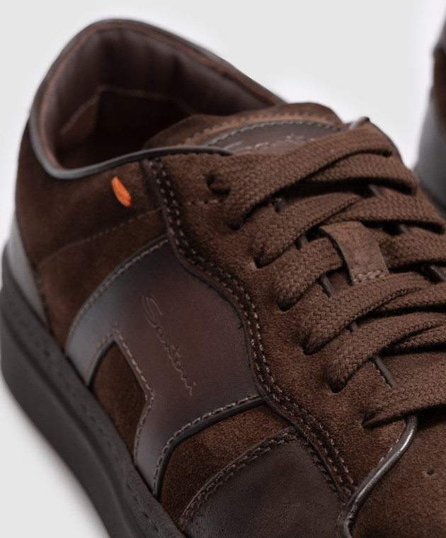 Santoni Коричневые замшевые кеды с перфарацией MBGT22221SMOTGEU изображение 5
