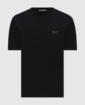 Dolce&Gabbana Чорна футболка з металевою плстиною G8PT1TG7P1B