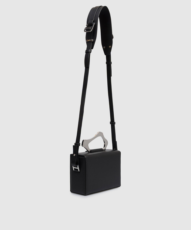 Heliot Emil Чорна шкіряна сумка з принтом логотипа 15041 зображення 3