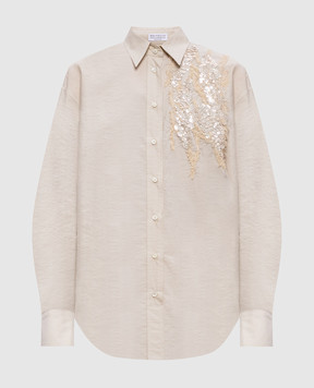 Brunello Cucinelli Бежевая рубашка с пайетками M0F79RJ926