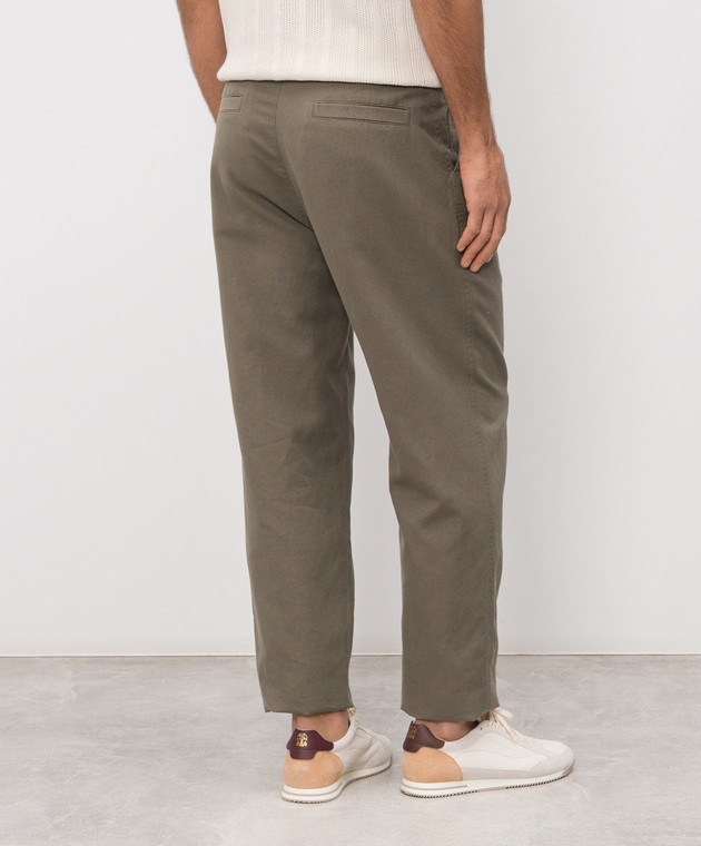 Brunello Cucinelli Штани кольору хакі з льоном MP44DH0690 зображення 4