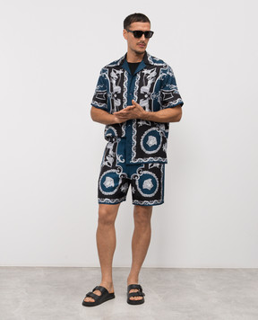 Versace Синие шорты из шелка в принт Hall of Heroes 10222251A16096