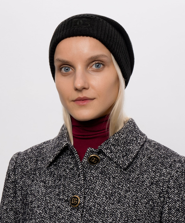Dolce&Gabbana Чорна шапка з кашеміру з вишивкою монограми FXQ28ZJBW2M зображення 2