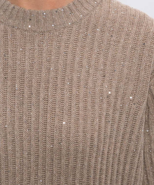 Brunello Cucinelli Бежевий в'язаний топ з кашеміру та вовни MBM753520 зображення 5