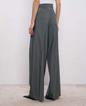 Max Mara Зелені штани GIALLO з вовни і шовку з високою посадкою MXMGIALLO