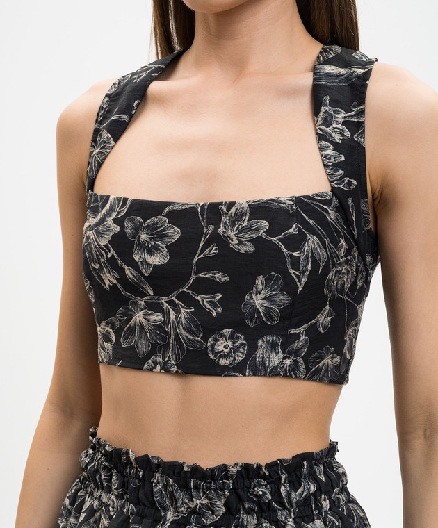 Twinset Черный костюм из топа и юбки с леном с цветочным принтом 261LM2SEE изображение 5