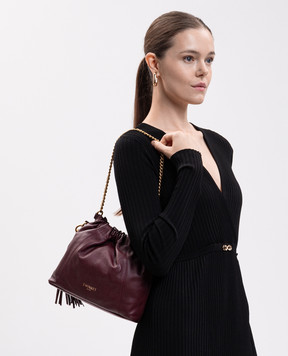 Twinset Бордовая кожаная сумка с тиснением логотипа 262TD8181