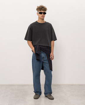 Off-White Сіра футболка з фактурним логотипом 44MAA120F26J00W