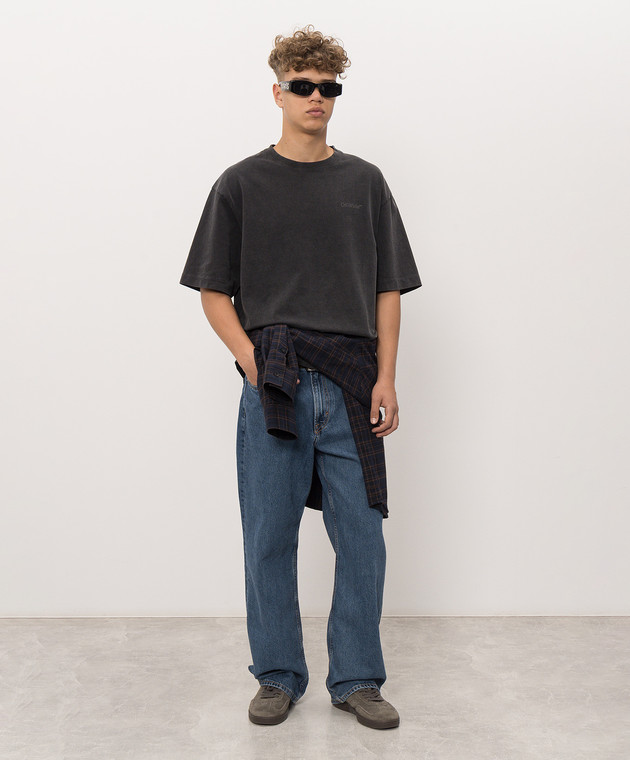 Off-White Сіра футболка з фактурним логотипом 44MAA120F26J00W зображення 2