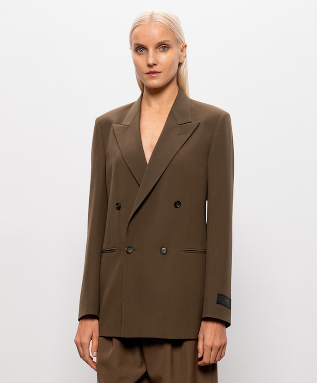 Maison Margiela MM6 Коричневый двубортный жакет с шерстью S62BN0129M35436 изображение 2