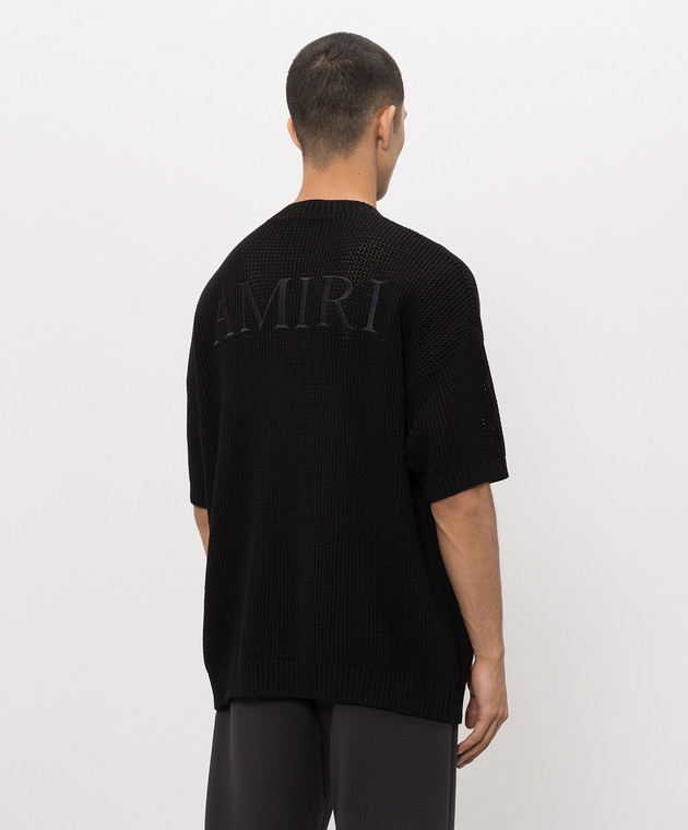AMIRI Черная вязаная футболка с вышивкой логотипа AMKNTE1052 изображение 4