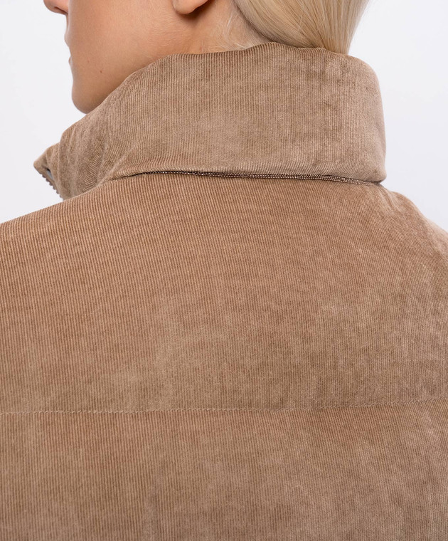 Brunello Cucinelli Коричневый вельветовый пуховый жилет с цепочкой мониль MG5477613P изображение 5