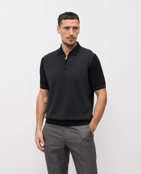 Stefano Ricci Черное поло с шелком в узоре K212037P31F26193