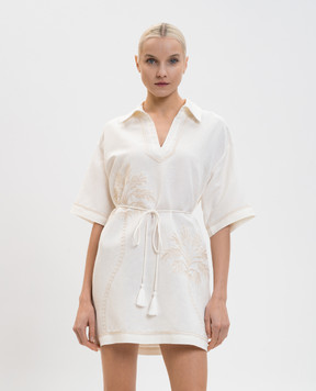 Twinset Белое платье с леном с вышивкой 261LM2MCC