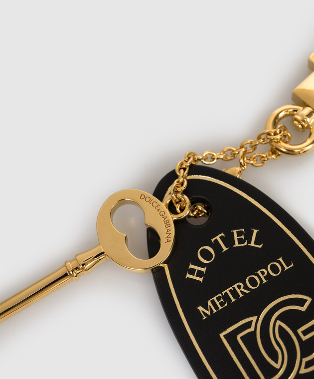 Dolce&Gabbana Чорний шкіряний брелок з ключем та брендованим жетоном BI3479A0500 зображення 2