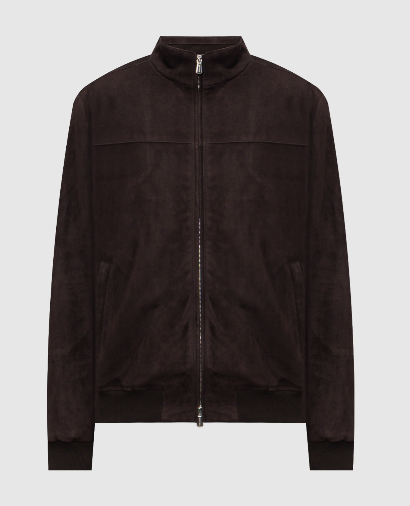 Коричневая замшевая куртка с вышивкой логотипа