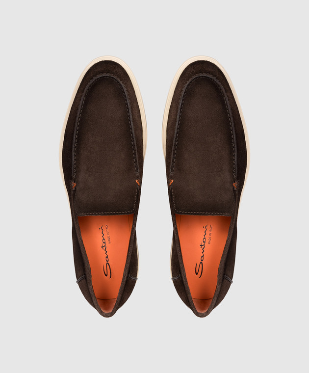 Santoni Коричневые замшевые лоферы с фактурным логотипом MGDG17824TICBGEX изображение 4