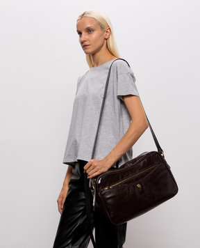 Gianni Chiarini Коричневая кожаная глянцевая сумка Cora с принтом логотипа BS12586RALPH
