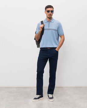 Stefano Ricci Блакитне поло з шовком з блискавкою K818117P31F26283