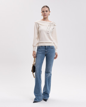 Twinset Джемпер цвета айвори с аппликацией 262AP3141