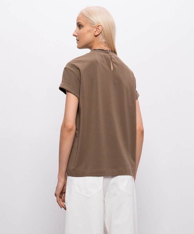 Brunello Cucinelli Коричнева футболка з ефектом накладання шарів MPT18BD200 зображення 4