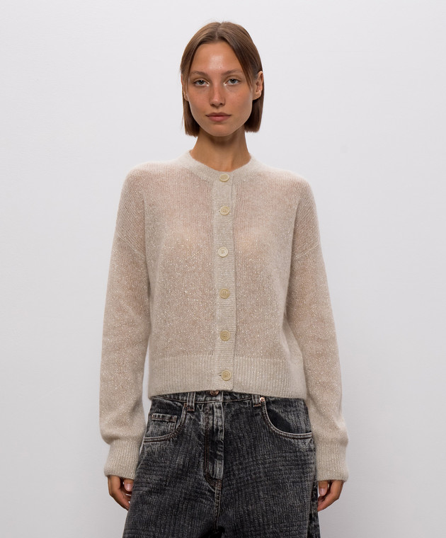 Brunello Cucinelli Бежевий кардиган з люрексом MBG775506 зображення 3