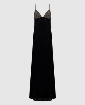 Twinset Черное платье макси с кристаллами 252TT2130