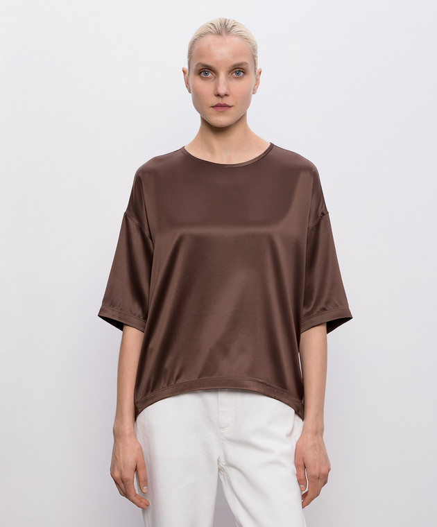 Brunello Cucinelli Коричнева блуза із шовку M0C59DZ310 зображення 3