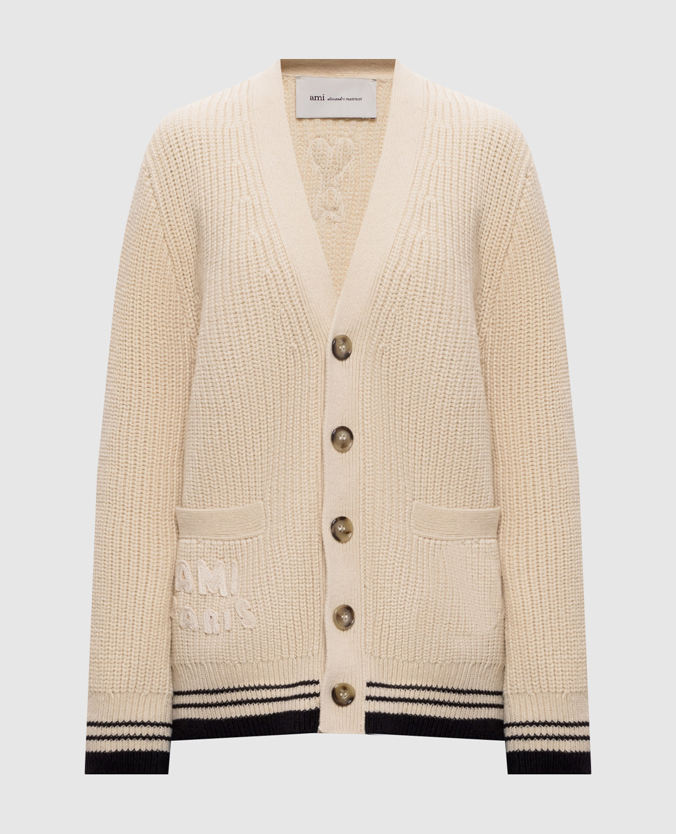 

Бежевый кардиган с шерстью с брендовыми нашивками, Кардиганы