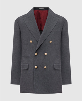Brunello Cucinelli Сірий двобортний піджак з вовною та льоном MP4998BPCG