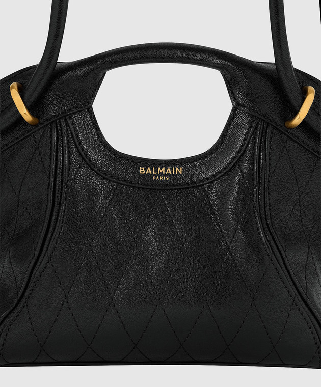 Balmain Чорна шкіряна сумка з принтом логотипа HN1FE077LSP6 зображення 5