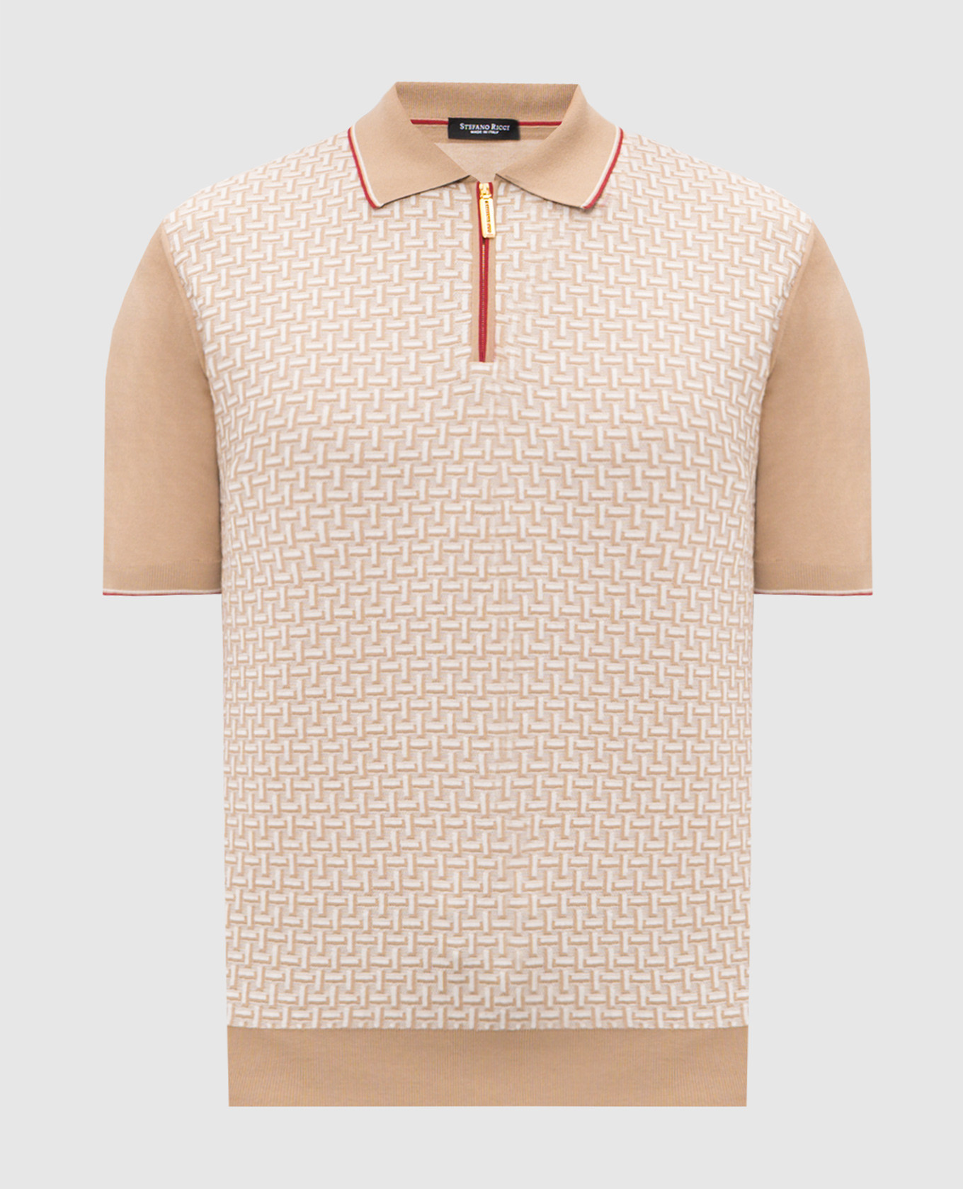 Бежевое поло с шелком в узор