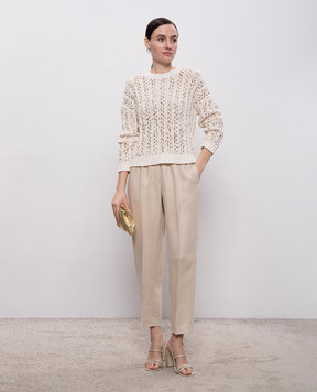 Peserico Бежевий ажурний светр з паєтками A99071F039117B